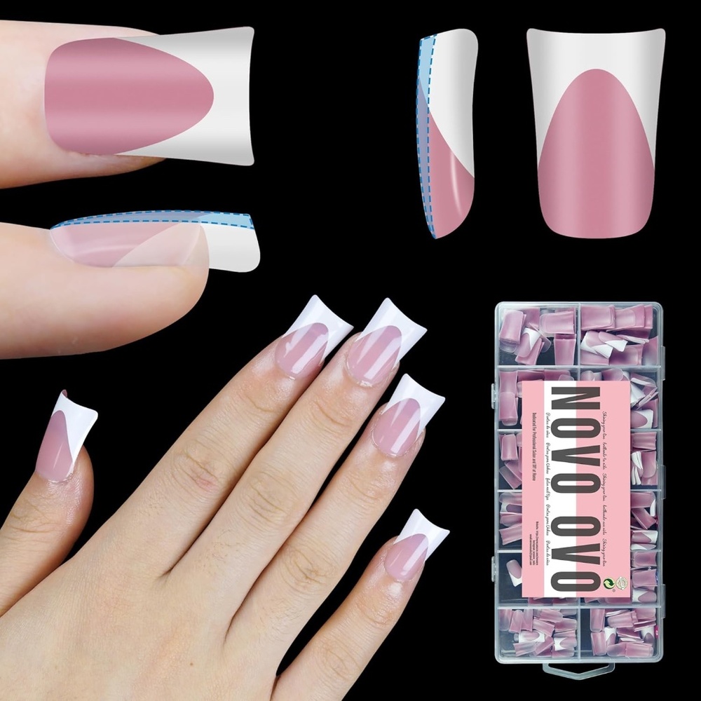 Pink And White French Tip Short Duck 360 Press On Nails